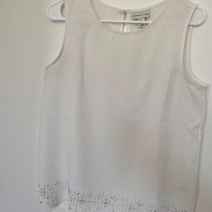 Adrienne Vittadini Sleeveless Laser Cut White Blouse